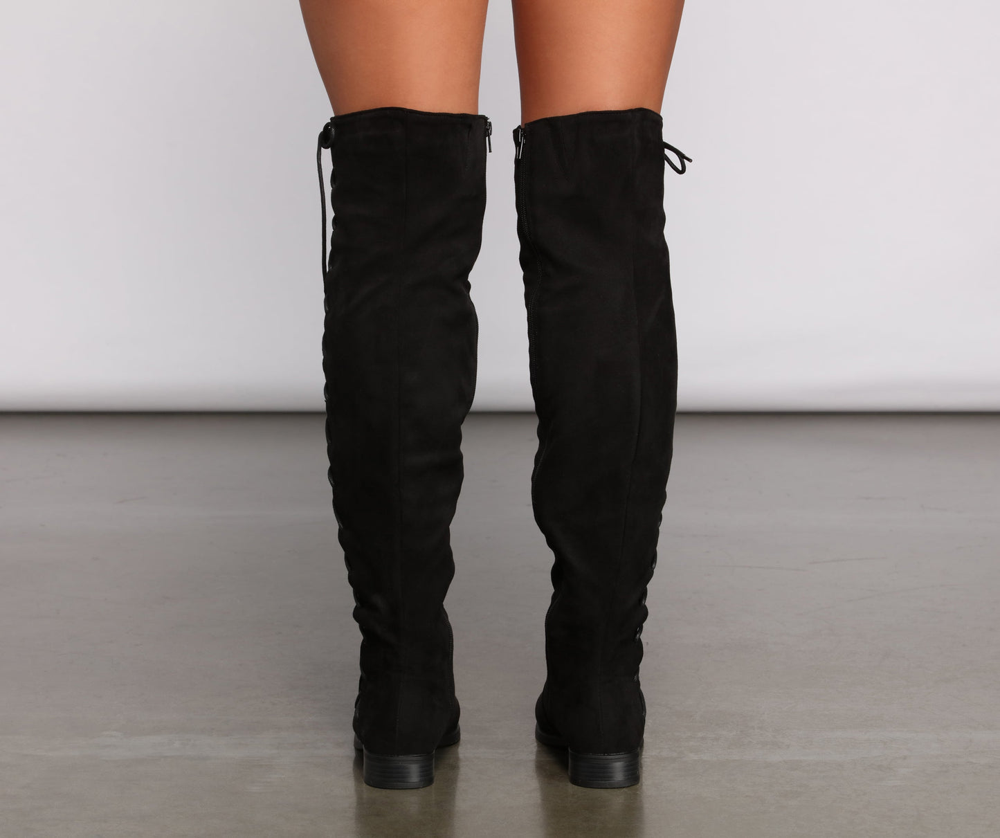 Faux Suede Lace-Up Over-The-Knee Boots