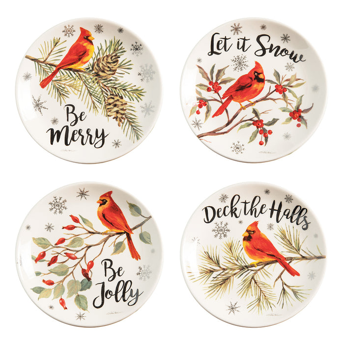 A Cardinal Season Dessert Plates, Set of 4.