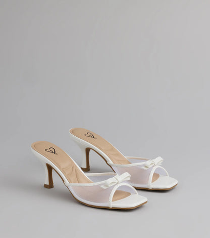 Adorable Bow Mesh Strap Stiletto Mules