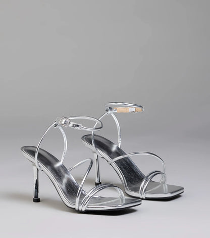 Edgy Elegance Metallic Strappy Stiletto Heels
