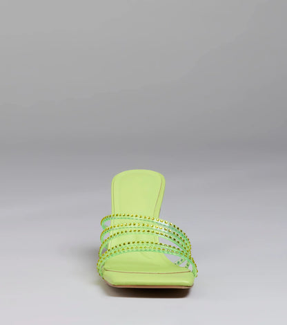 Alluring Strappy Stud Stiletto Mules