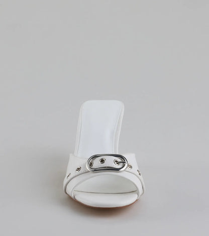 Brunch To Cocktails Buckle Stiletto Mules