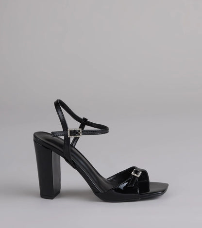 Booked And Busy Rhinestone Buckle Block Heels