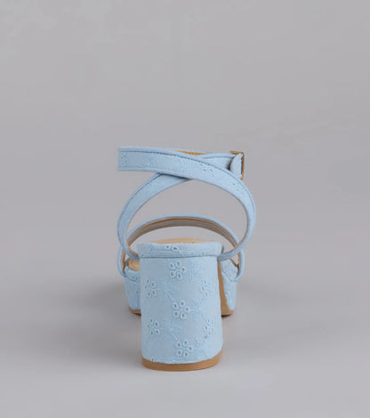 Stroll The Town Eyelet Platform Block Heels