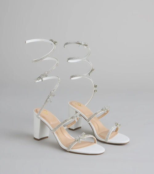 Put A Bow On It Rhinestone Bow Spiral Heels