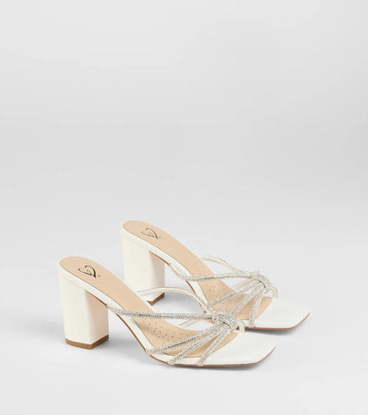 Party Look Rhinestone Strappy Block Heel Mules