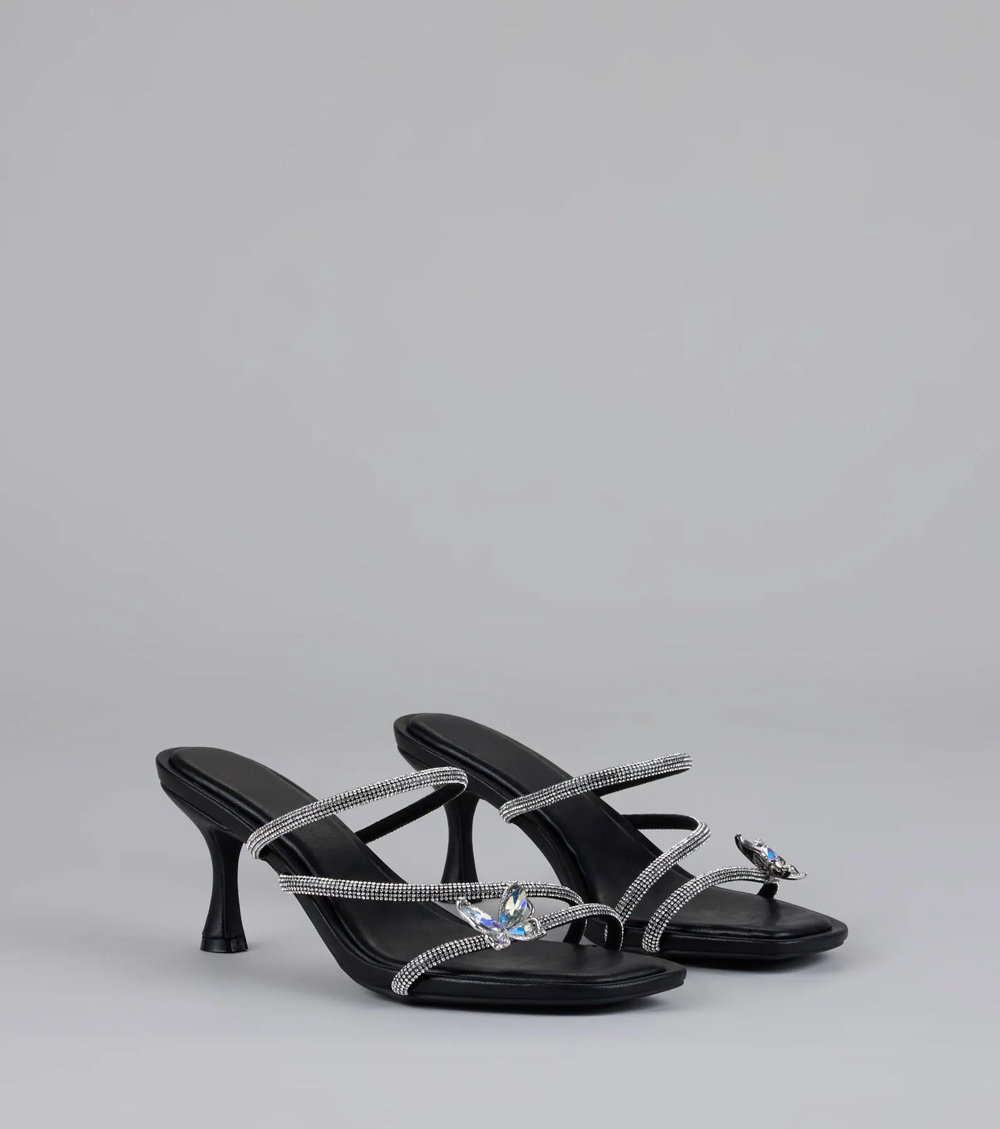 Winged Whispers Butterfly Rhinestone Mules