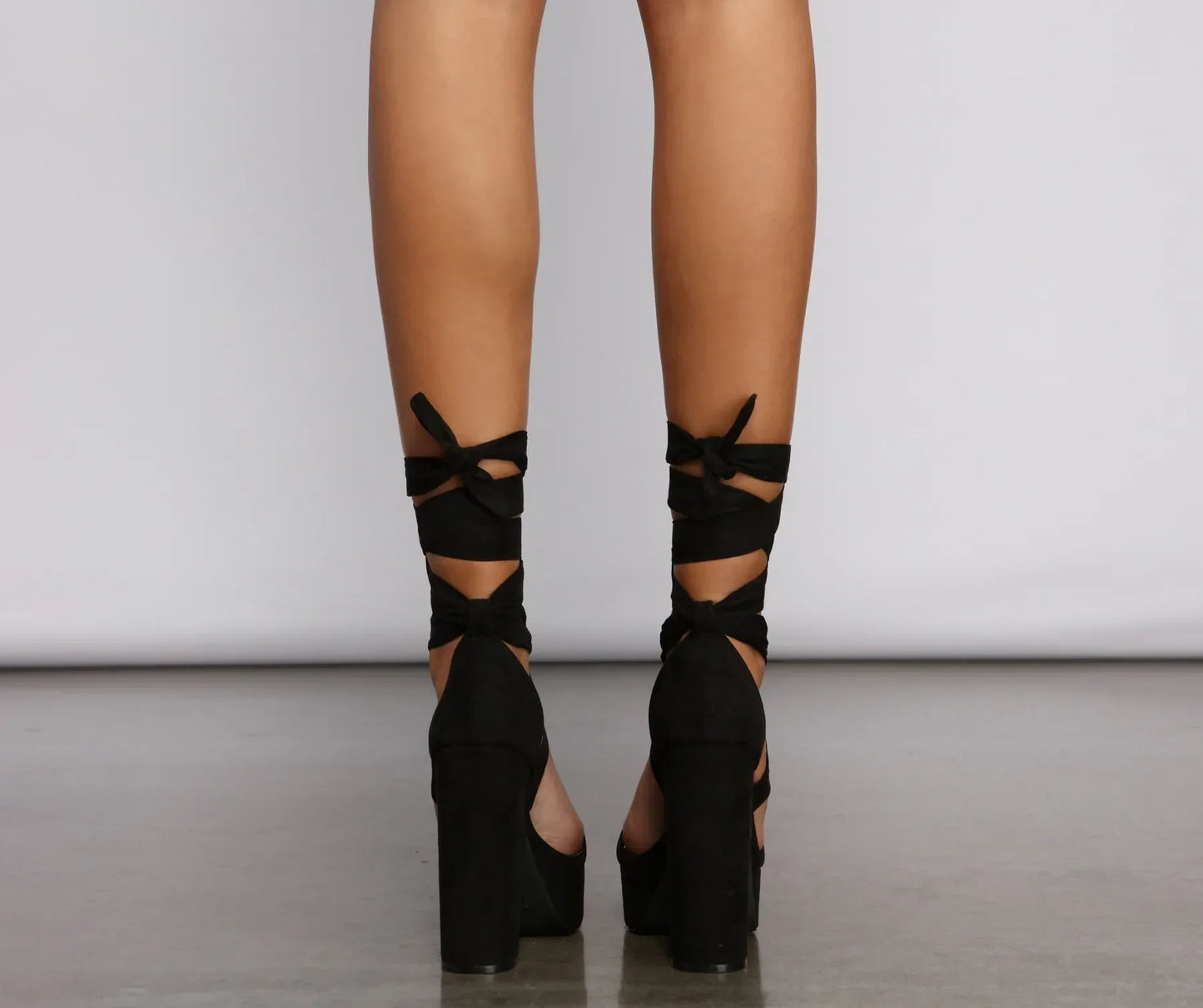 Lace-Up Faux Suede Platform Block Heels