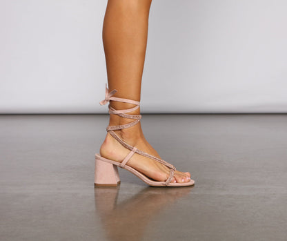 Glam Diva Rhinestone Ankle Wrap Block Heels