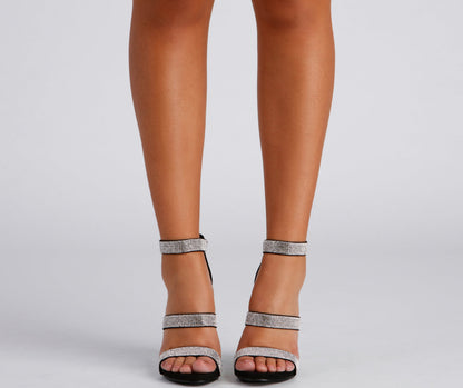 Sparkle Scene Rhinestone Chrome Block Heels