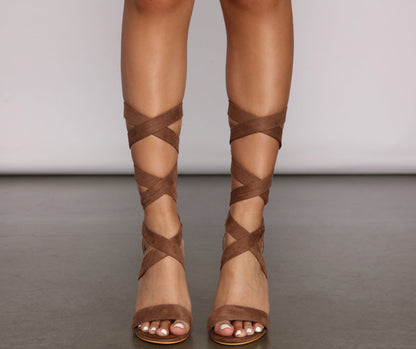Lace-Up Glam Faux Suede Block Heels