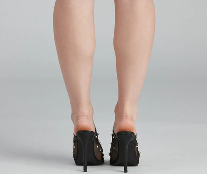 Edgy Stud Mesh Peep Toe Mules