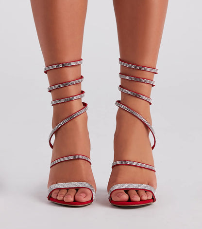 Fancy Gal Rhinestone Spiral Block Heels