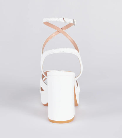 Criss Cross And Tell Platform Block Heels
