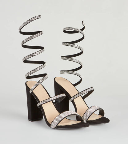 Fancy Gal Rhinestone Spiral Block Heels