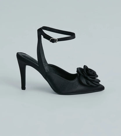 Sleek Charm Satin Rosette Stiletto Pumps