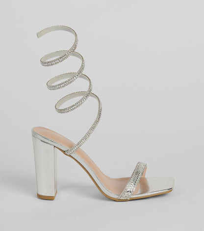 High Sparkle Rhinestone Spiral Block Heels