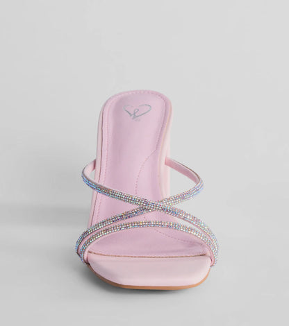 Touch Of Glam Rhinestone Strappy Block Heel Mules