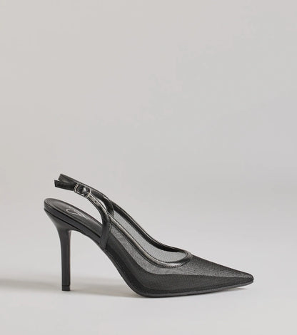 Chic Sheer Mesh Sling-Back Stiletto Pumps