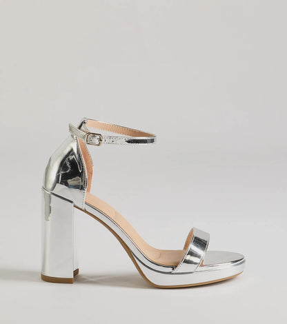 Glam Metallic Faux Leather Platform Block Heels