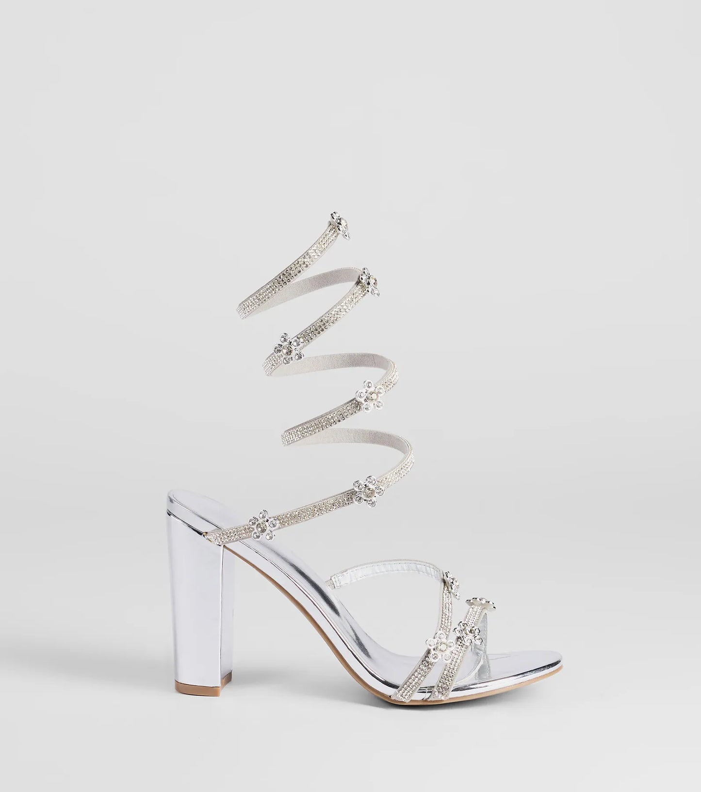 Instant Dazzle Flower Rhinestone Spiral Block Heels