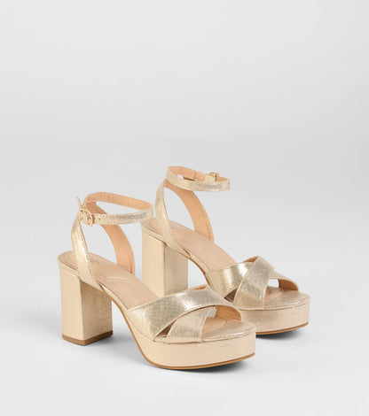 Special Surprise Criss Cross Platform Block Heels