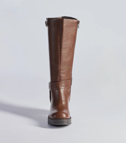 Sleek Strut Under-The-Knee Moto Boots