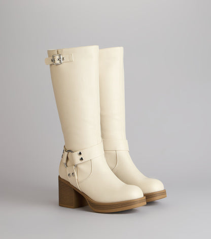 Sleek Strut Under-The-Knee Moto Boots
