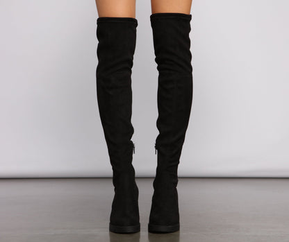 Faux Suede Over The Knee Lug Sole Boots