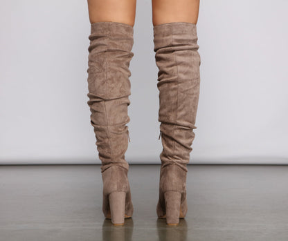 Faux Suede Knee-High Block Heel Boots