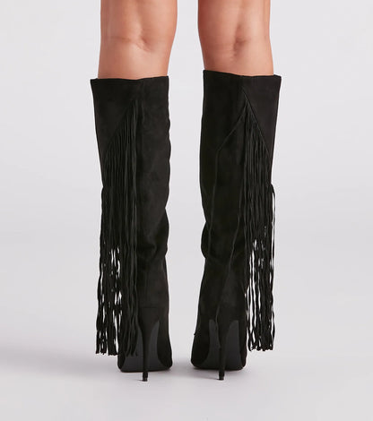 Chic Strut Fringe Knee-High Stiletto Boots