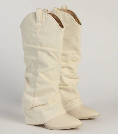 Denim Diva Fold-Over Western Boots