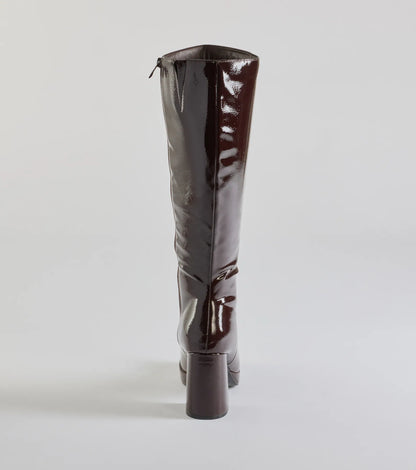 So Stunning Patent Faux Leather Under The Knee Platform Boots