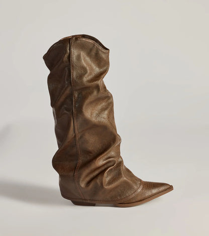 So The Drama Distressed Faux Leather Under-The-Knee Boots