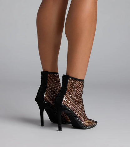 Up To No Good Rhinestone Fishnet Booties