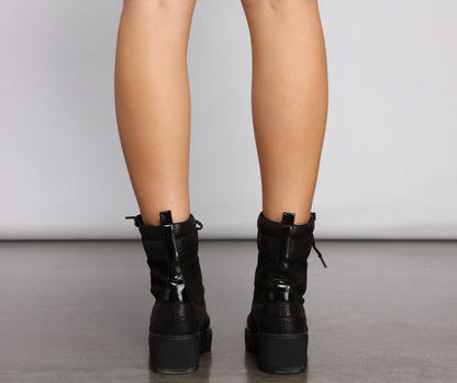 Trendy Glitter Detail Combat Booties