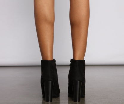 Classic Faux Suede Stacked Heel Booties