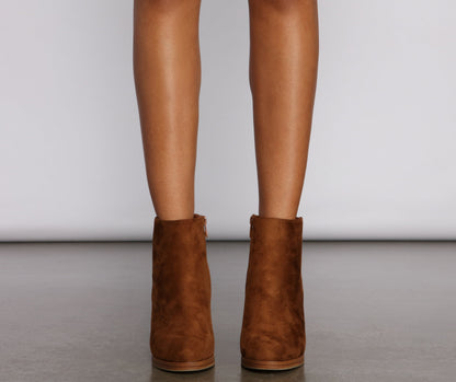 Classic Faux Suede Stacked Heel Booties
