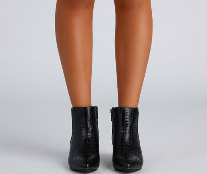 Chic Croc-Embossed Faux Leather Booties