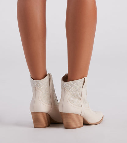 Country Babe Pearl Detailed Western Booties