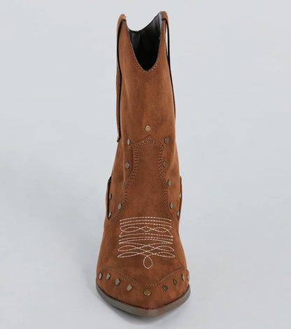 Country Style Studded Faux Suede Western Booties