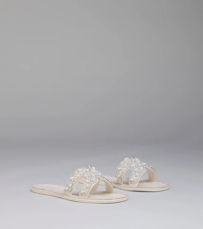 Pop Of Luxe Sparkle Faux Pearl Rhinestone Sandals