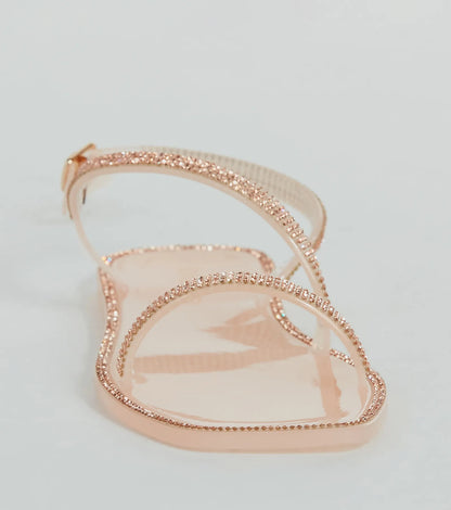 Glowing Up Rhinestone Flat Jelly Sandals