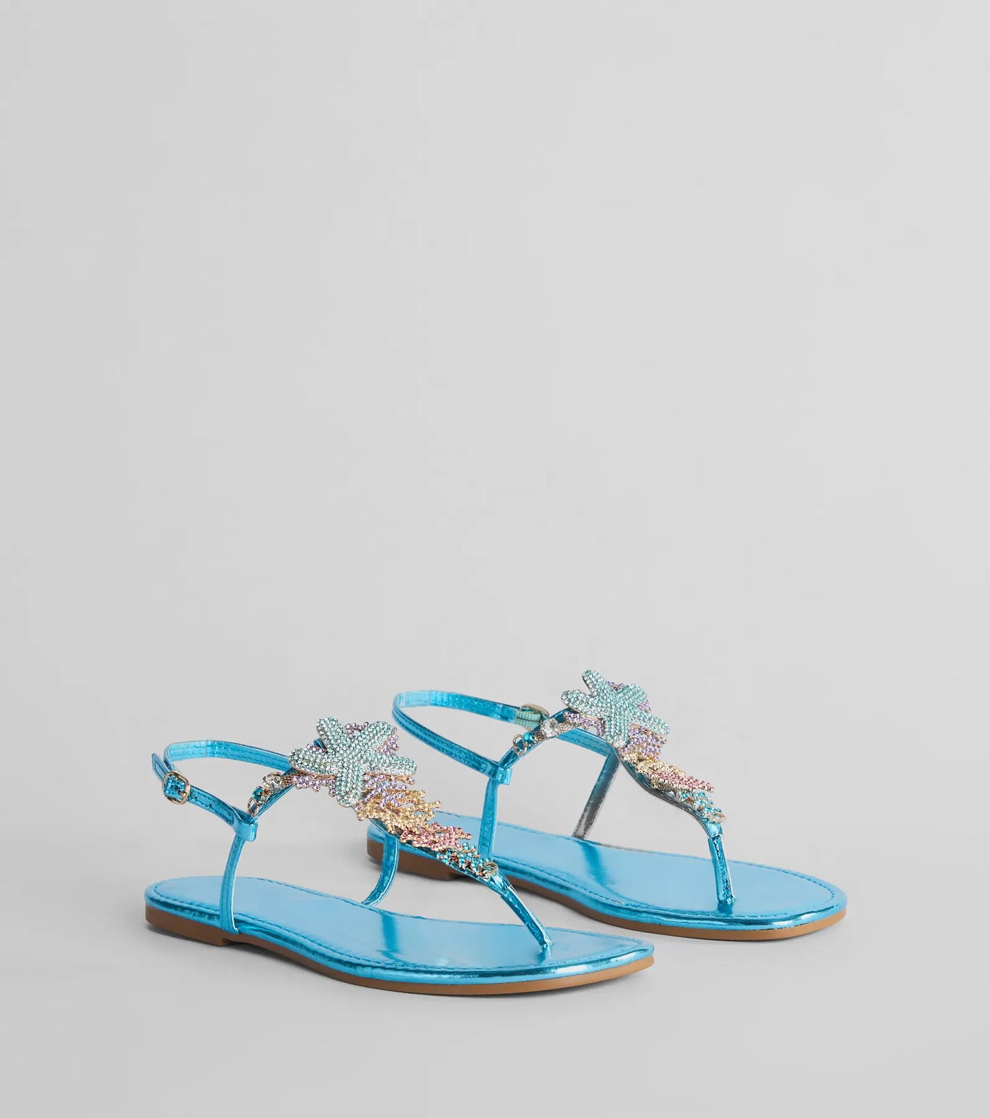 Sea Me Now Rhinestone Starfish Flat Sandals