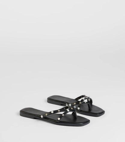 Stylishly Glam Strappy Rhinestone Pearl Sandals