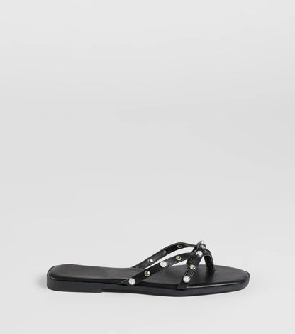 Stylishly Glam Strappy Rhinestone Pearl Sandals