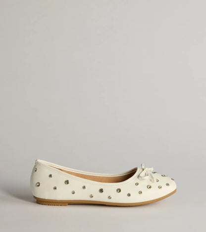 Step In Chic Faux Leather Rhinestone Stud Ballet Flats