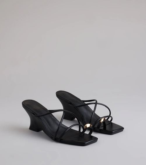 Refined And Classy Toe Ring Strappy Wedges