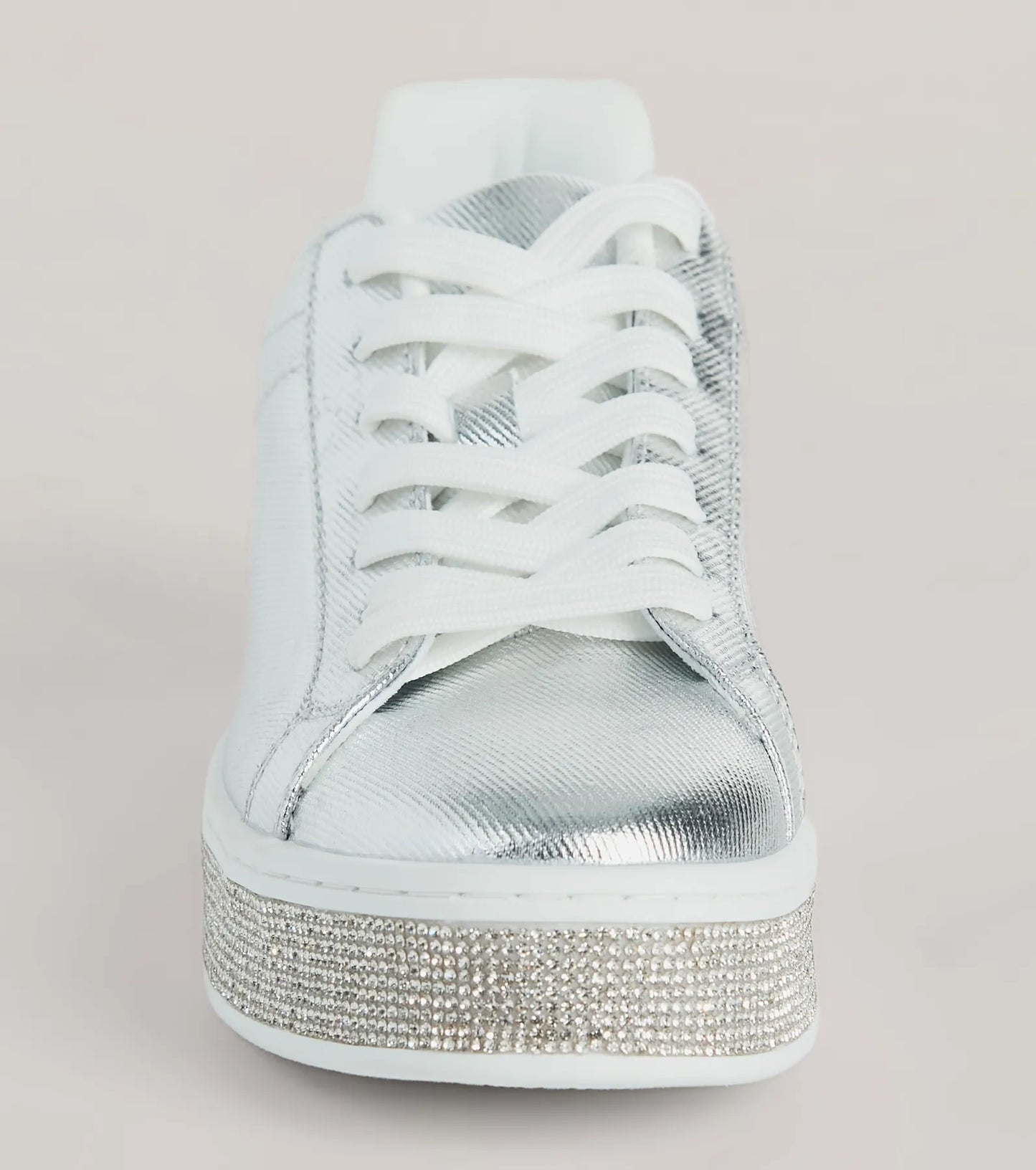 Playful Shimmer Rhinestone Trim Platform Sneakers
