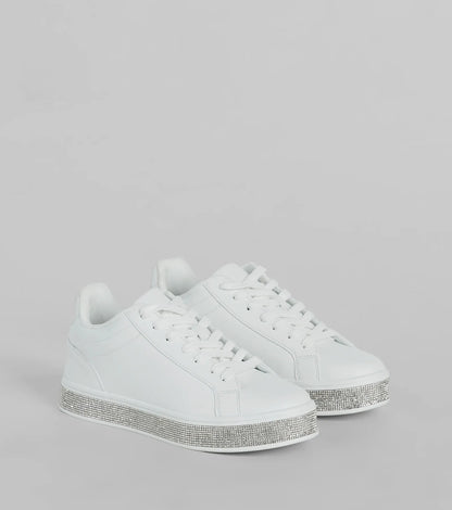 Playful Shimmer Rhinestone Trim Platform Sneakers